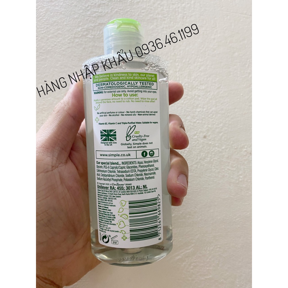 Nước tẩy trang Simple Kind to Skin Micellar Cleansing Water 200ml-Uk