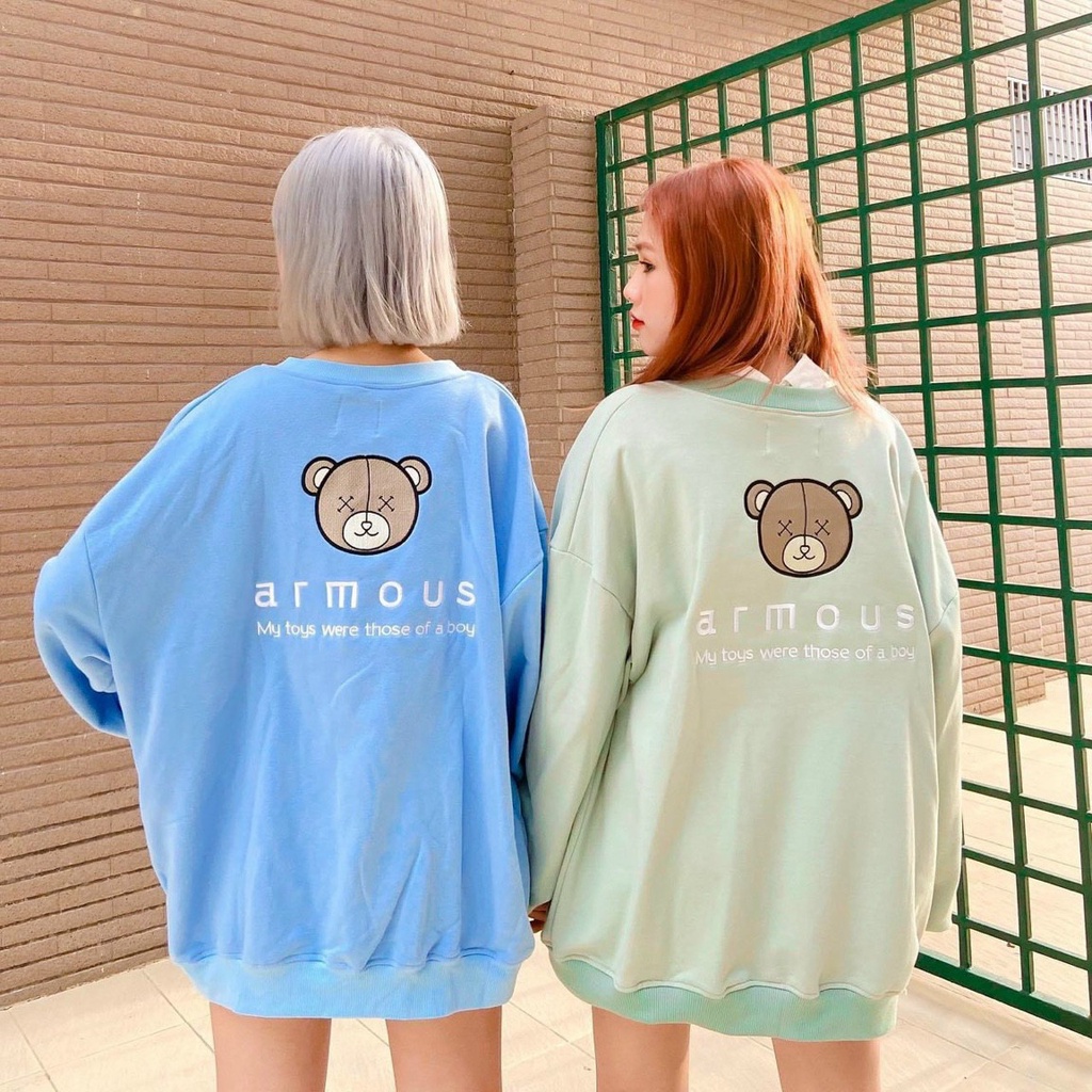 Áo Khoác Hoodie Không Nón Cadigan Nút Cài Thời Trang Đi Học Và Đi Chơi In Gấu Phong Cách