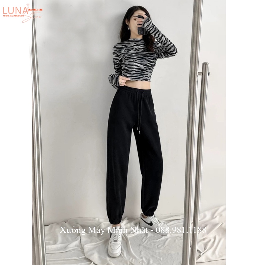 Quần Jogger nỉ nữ thun trơn bo ống gấu ống rộng cạp chun Unisex dáng Ullzang vải da cá dày mềm ấm mặc thể thao ở nhà đẹp