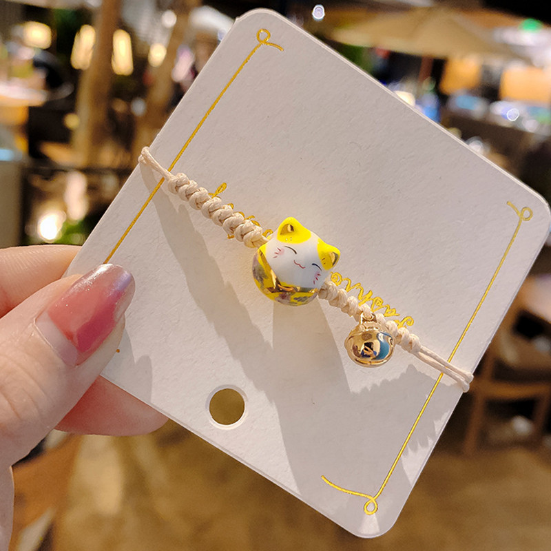 Vòng Tay Mặt Hình Mèo May Mắn Bằng Gốm Sứ Màu Sắc Ngọt Ngào Có Thể Điều Chỉnh Được Dành Cho Cặp Đôi