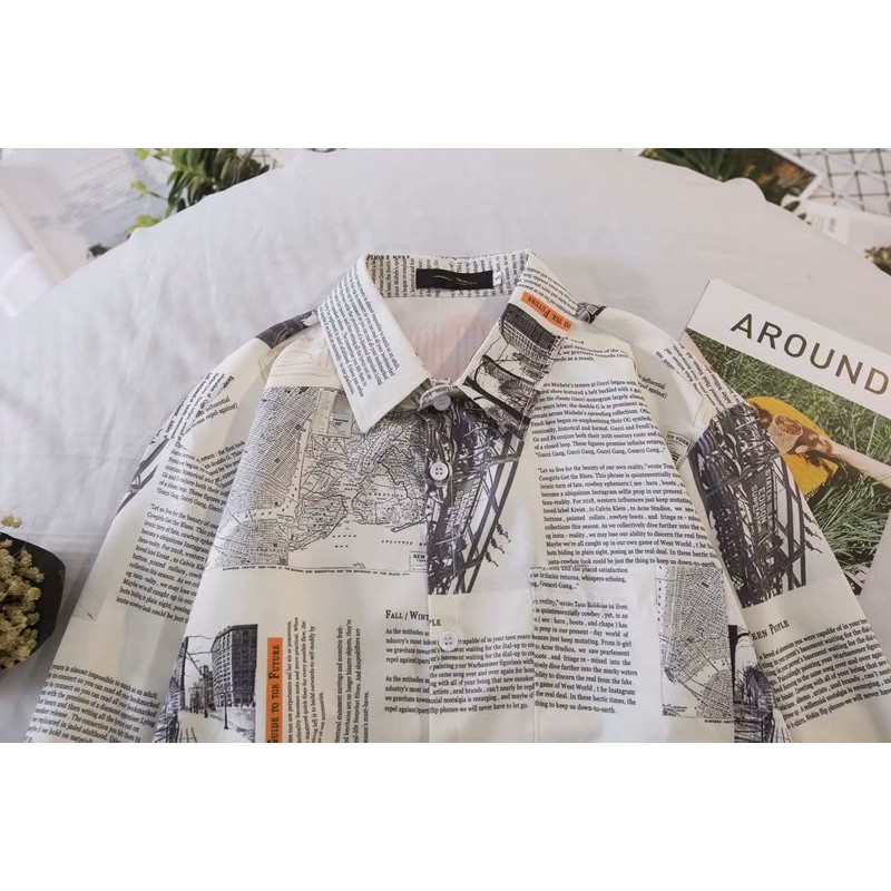 Áo Sơ Mi Tay Dài In Họa Tiết Tờ Báo Độc Đáo Cho Nam Nữ | BigBuy360 - bigbuy360.vn