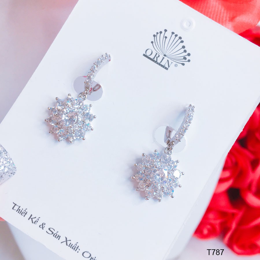 Bông tai bạc nữ, khuyên tai nữ thiết kế đính đá trắng cao cấp Orin T787