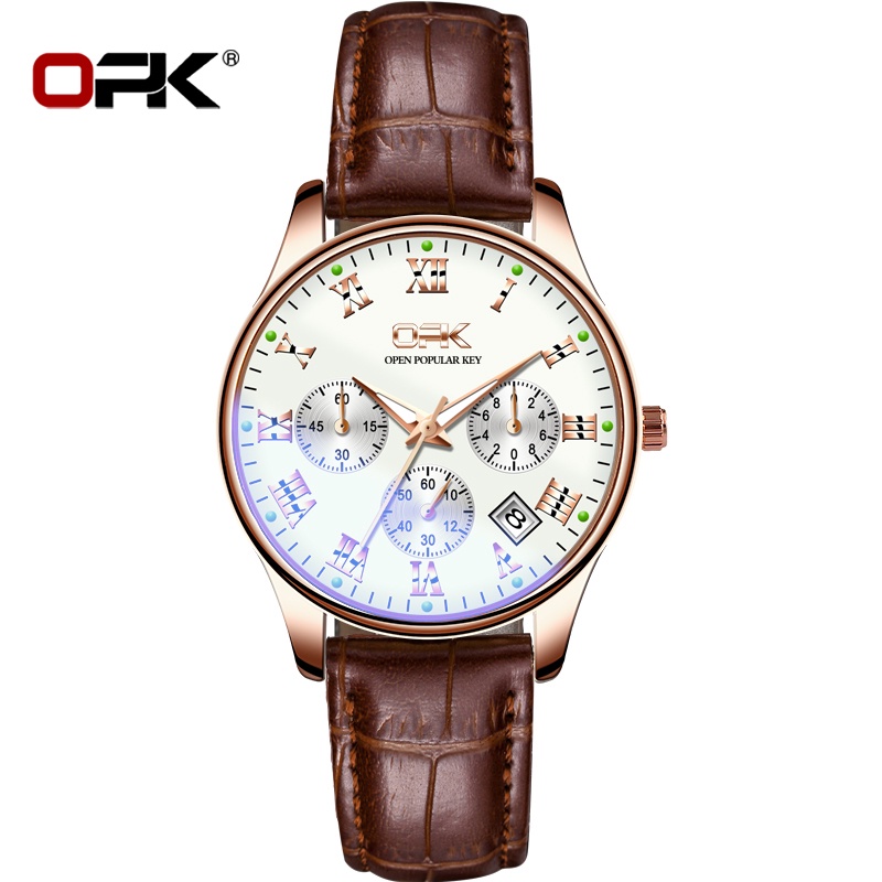 OPK 8120 Watch Men Leather Genuine Waterproof Original Luminous Calendar Blu-ray Fashion