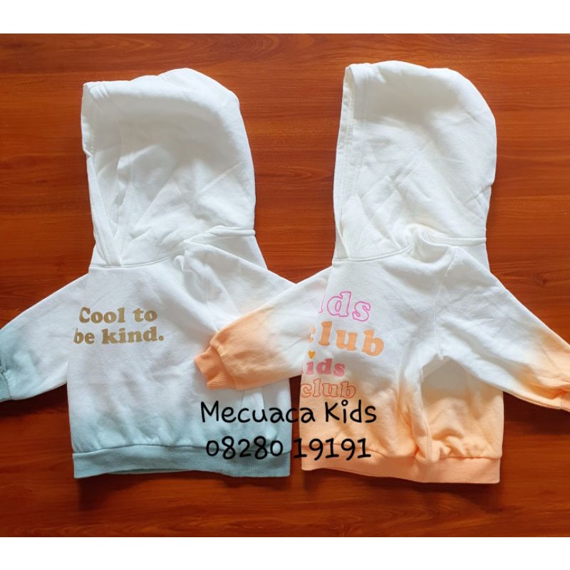 Áo hoddie nỉ bông có mũ màu loang xanh cam cho bé trai bé gái xuất dư