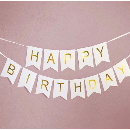 Banner dây happy birthday ép kim chữ vàng gold trang trí background Phụ kiện trang trí bàn tiệc sinh nhật happy birthday