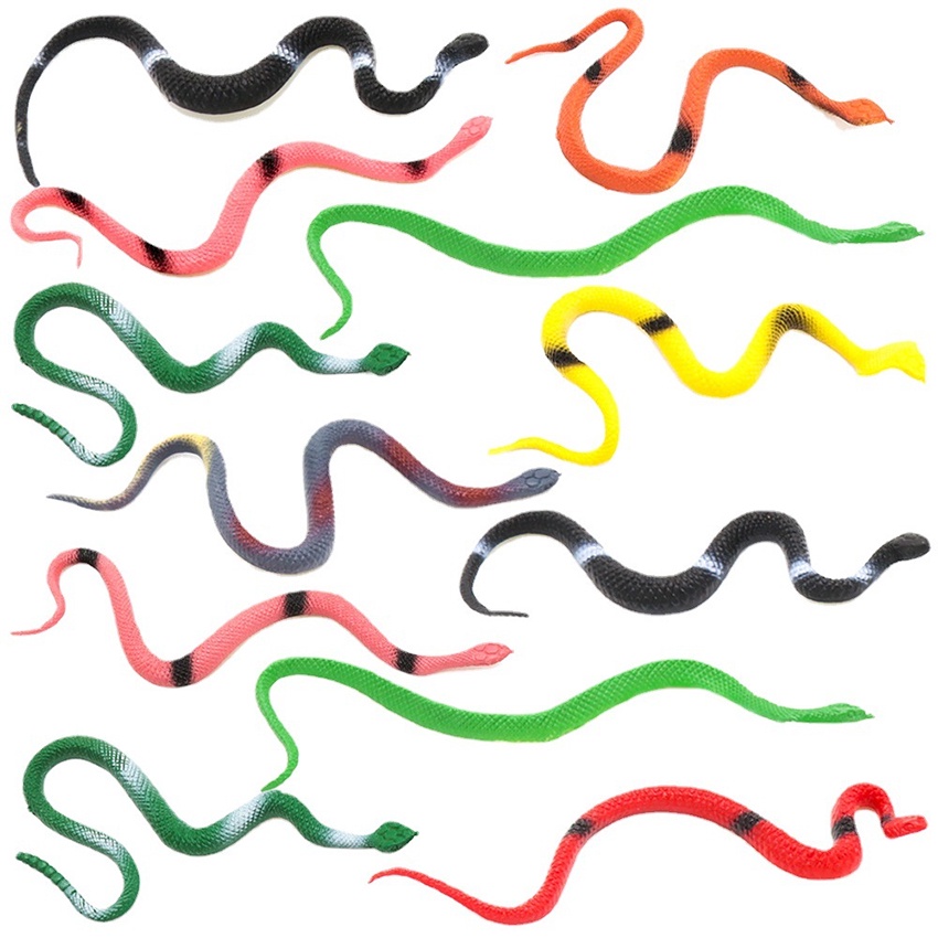 Đồ chơi mô hình 12 con Rắn Snake Wild Animal 14 cm nhựa dẻo nhiều màu sắc chọc ghẹo Halloween troll bạn bè