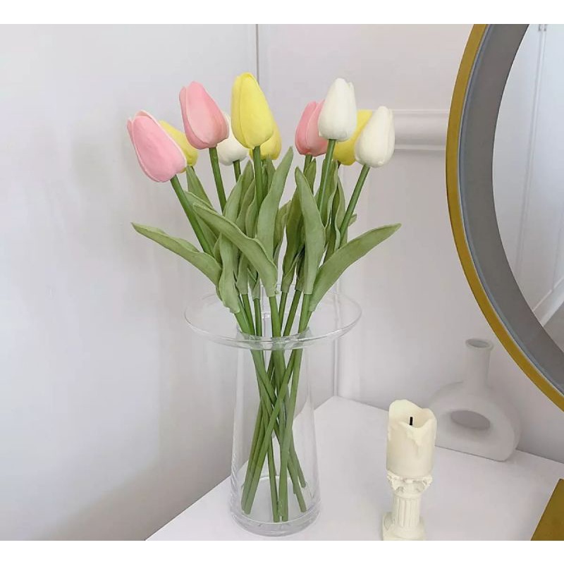 Hoa giả - Hoa tulip giả làm từ Pu lá xoăn loại 1  siêu xinh trang trí nhà cửa