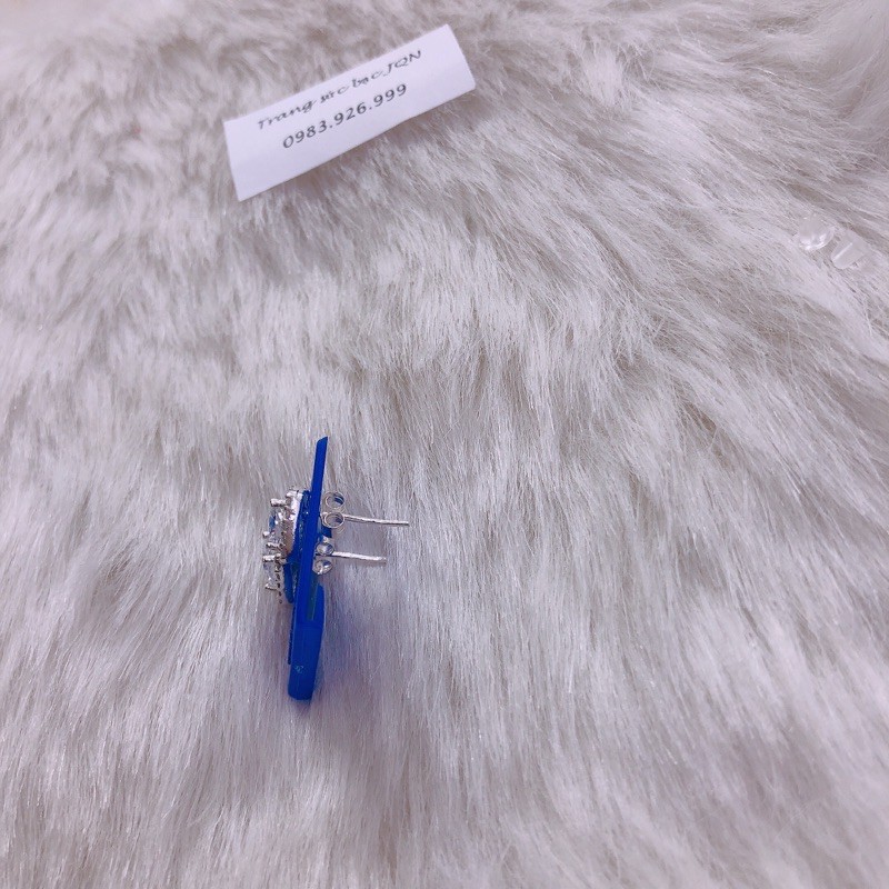 Bông tai nữ bạc thật đính đá vuông trẻ trung, lấp lánh/ Trang sức bạc JQN