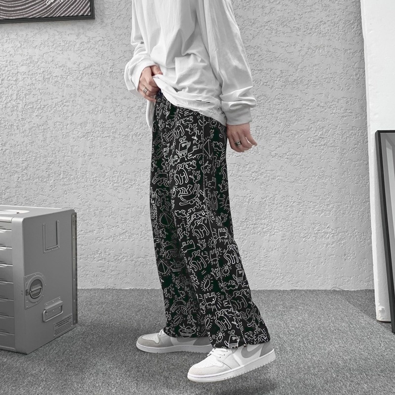 ✦ AFFLIGA ✦Quần dài ống rộng eo cao thoáng khí phong cách hip hop Hàn Quốc thời trang cho nam