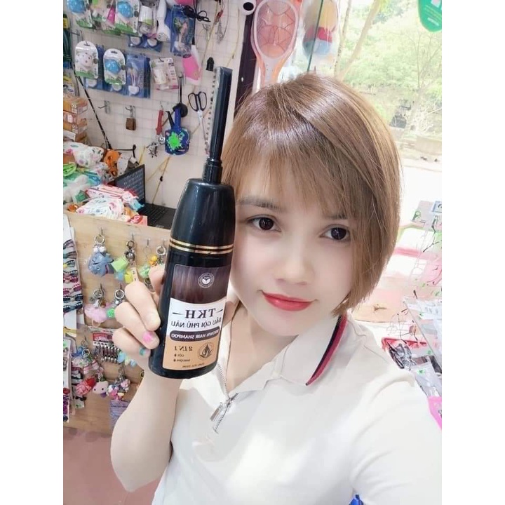 Dầu gội phủ bạc phủ nâu TKH, dầu gội đầu nhuộm tóc màu nâu hạt dẻ, màu đen tại nhà, kèm lược Trần Kim Huyền TKH228