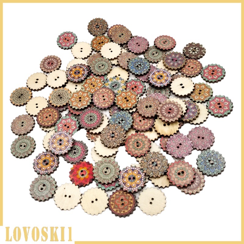 [LOVOSKI1]100 Pieces Painted Gear Wood Buttons for Sewing Craft DIY Accessories 20mm