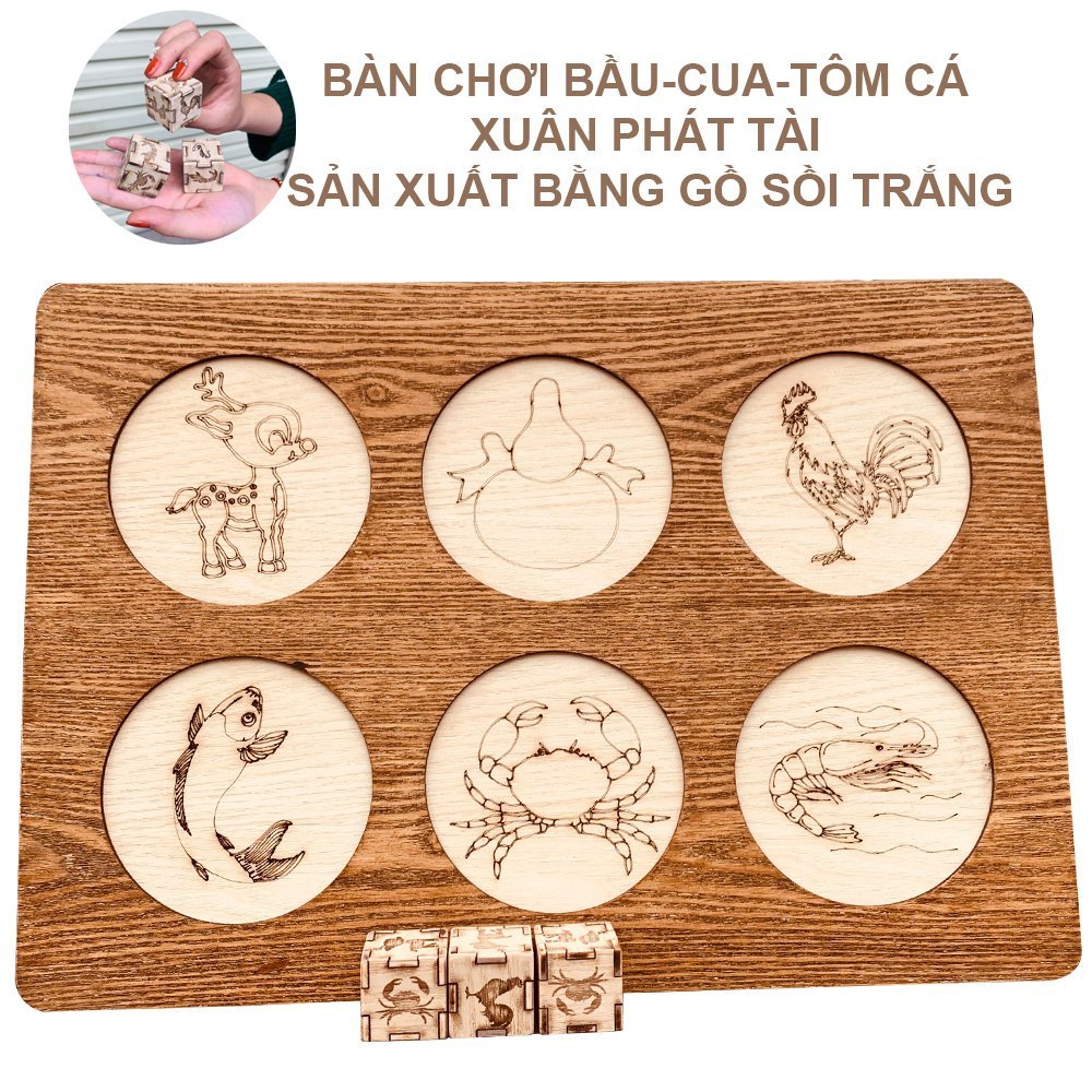Lắc Bầu Cua Tôm Cá Gỗ Siêu Bền- Board Game Gia Đình Vui Nhộn