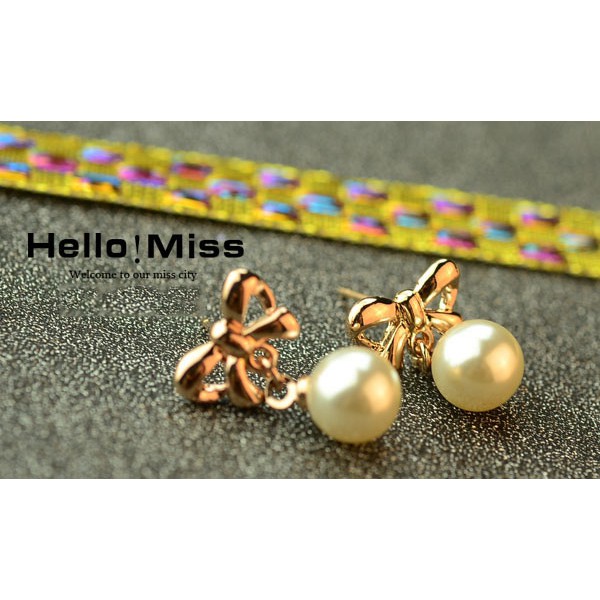 Bông tai nơ đính hạt tròn xinh MS61