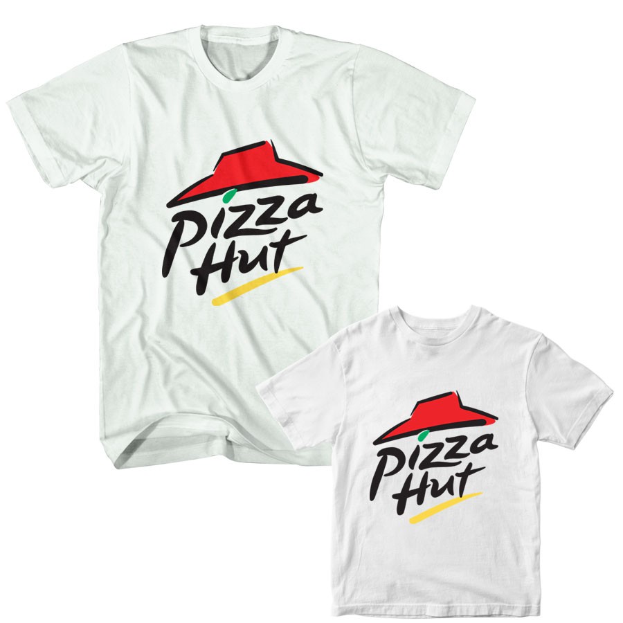 Áo Thun Cặp In Hình Pizza Hut Màu Trắng Size S / M / L / Xl / 2xl / 3xl / 4xl / Age 1-10