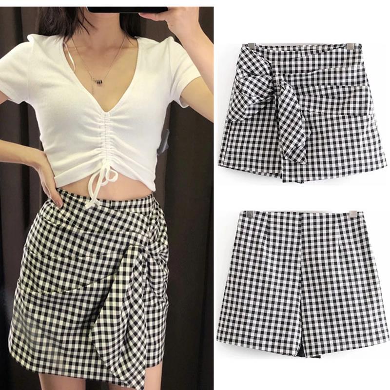 Quần giả váy chữ a vải kẻ thô Xoắn Nơ siêu xinh YUKAGO SL185