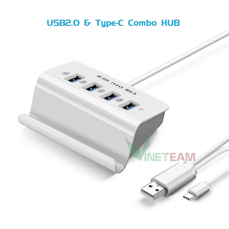 Bộ Chia 4 Cổng USB OTG HUB Chuẩn Type-c Kiêm Giá Đỡ -dc3394