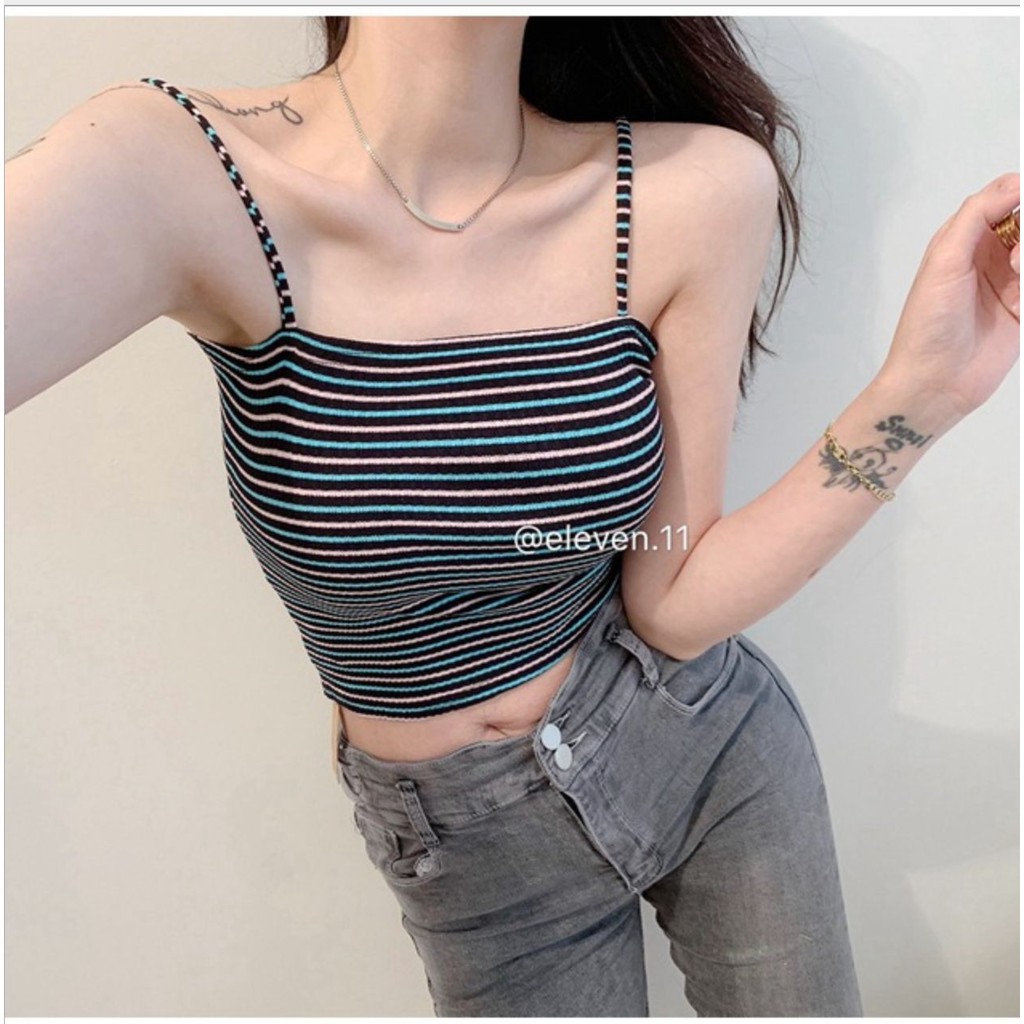 Áo 2 dây croptop kiểu montogi kẻ ngang nhiều màu trẻ trung dáng ôm AD05