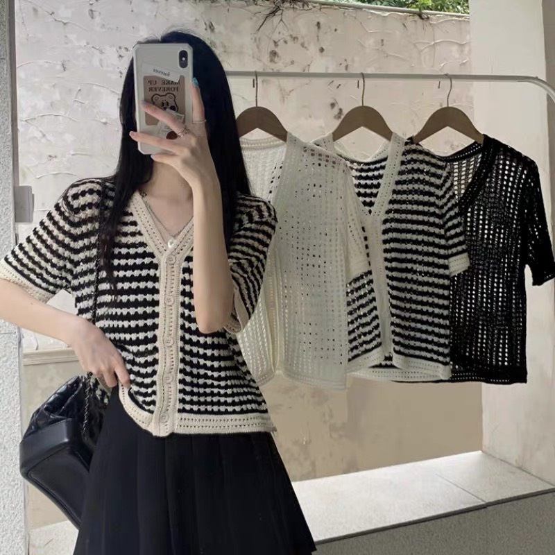 Áo cardigan ngắn tay mỏng dệt kim cổ V Thời Trang Mùa Hè Cho Nữ Quảng Châu cao cấp Kozoda M85