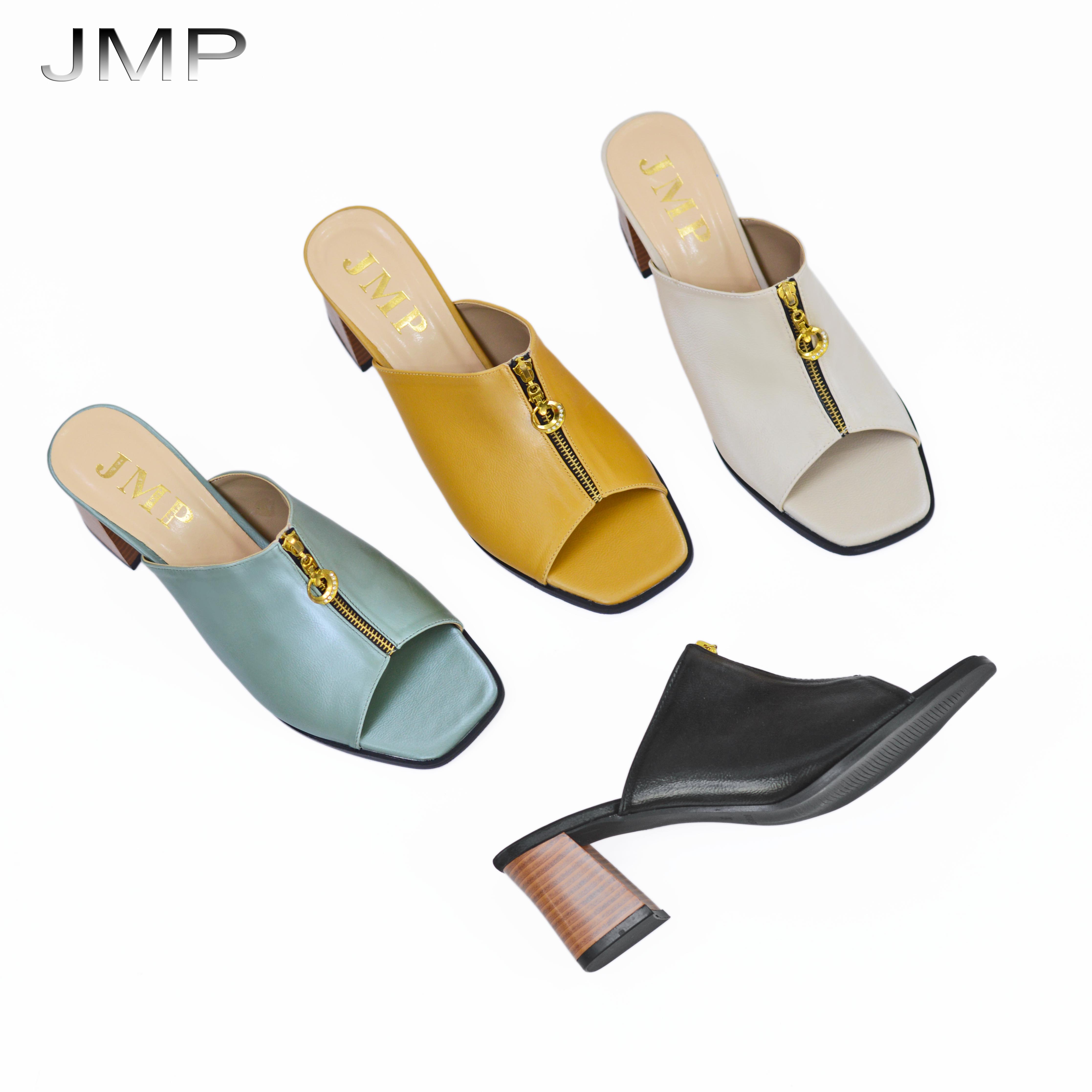 JMP - Dép Cao Gót Đế Vân Gỗ Khoá Kéo Cao 6 cm - CH20