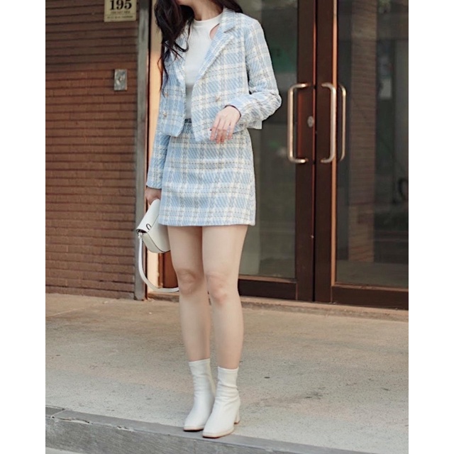 Set vest vải Tweed xanh RUCHAN