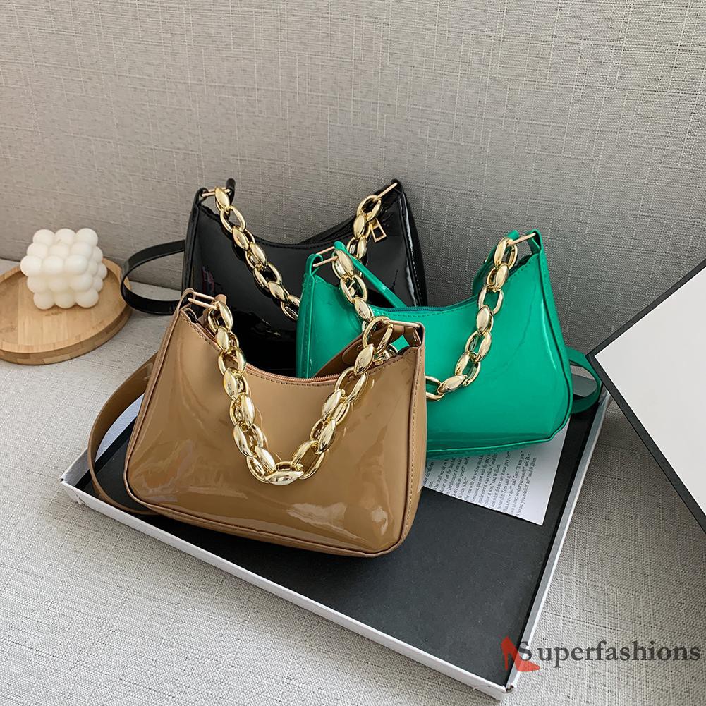 【Hot Sale】Fashion Women PU Pure Color Underarm Bag Thick Chain Small Hobos Handbags