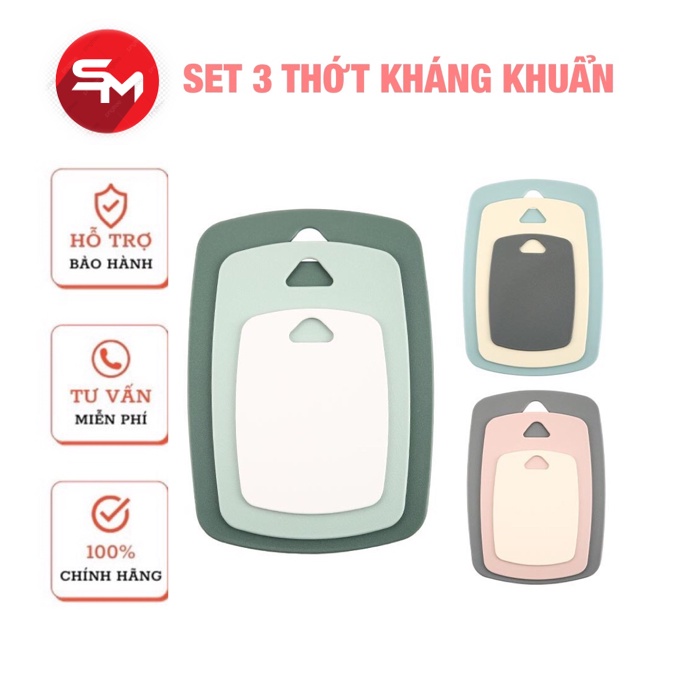 Bộ 3 thớt nhựa kháng khuẩn lúa mạch cao cấp chống trơn trượt thấm mốc xước bề mặt nhiều màu