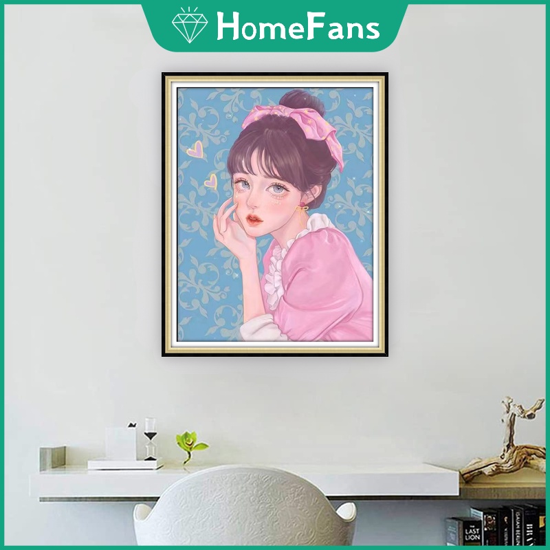 Bộ Tranh Đính Đá 5D Tự Làm 30x40cm / 40x50cm Hình Cô Gái Ngọt Ngào Trang Trí Nhà Cửa