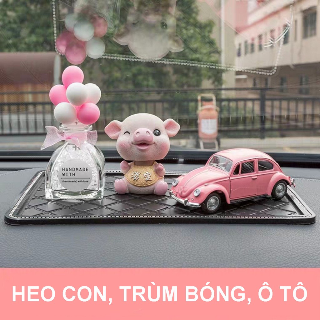 Trang trí taplo ô tô hình chú heo và trùm bóng xinh yêu, hàng chính hãng, hoạ tiết sắc nét