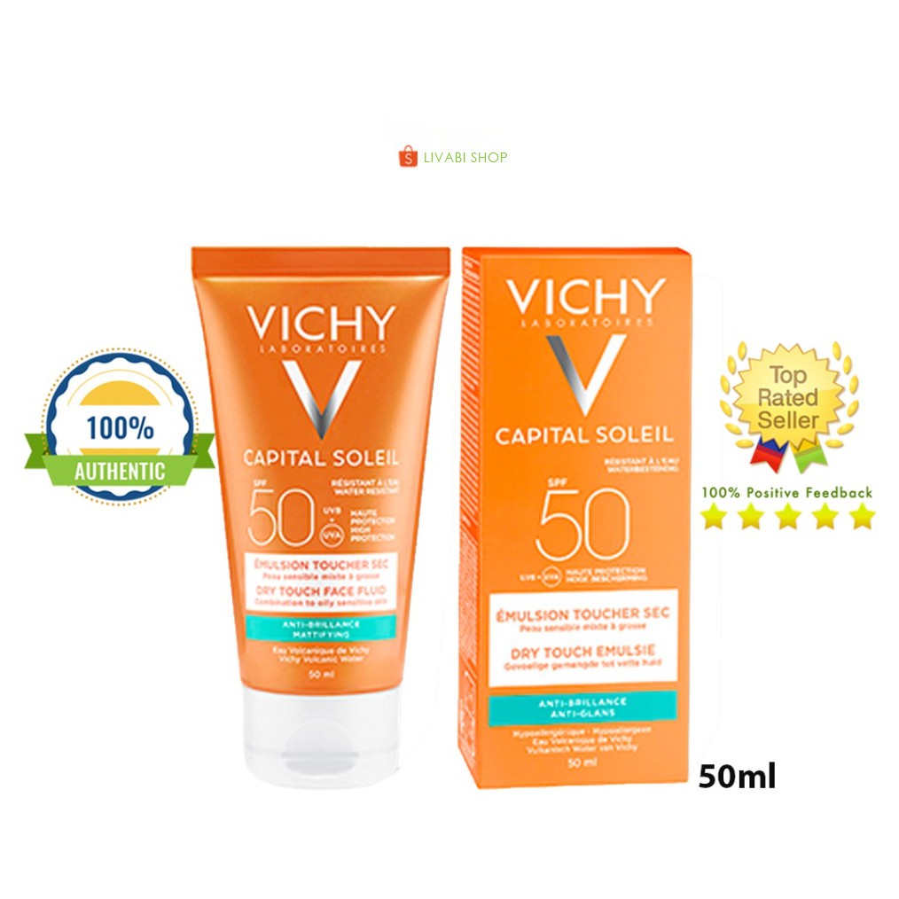 Kem chống nắng SPF 50 UVA +UVB Vichy Capital Soleil Mattifying Dry Touch Face Fluid