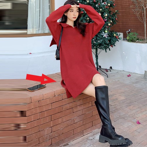 [ORDER] Đầm Len Đỏ Dài Tay - Váy Len Dáng Ngắn Xẻ Tà  Mùa Thu Phong Cách Hàn Quốc VD135 ICC Official Store