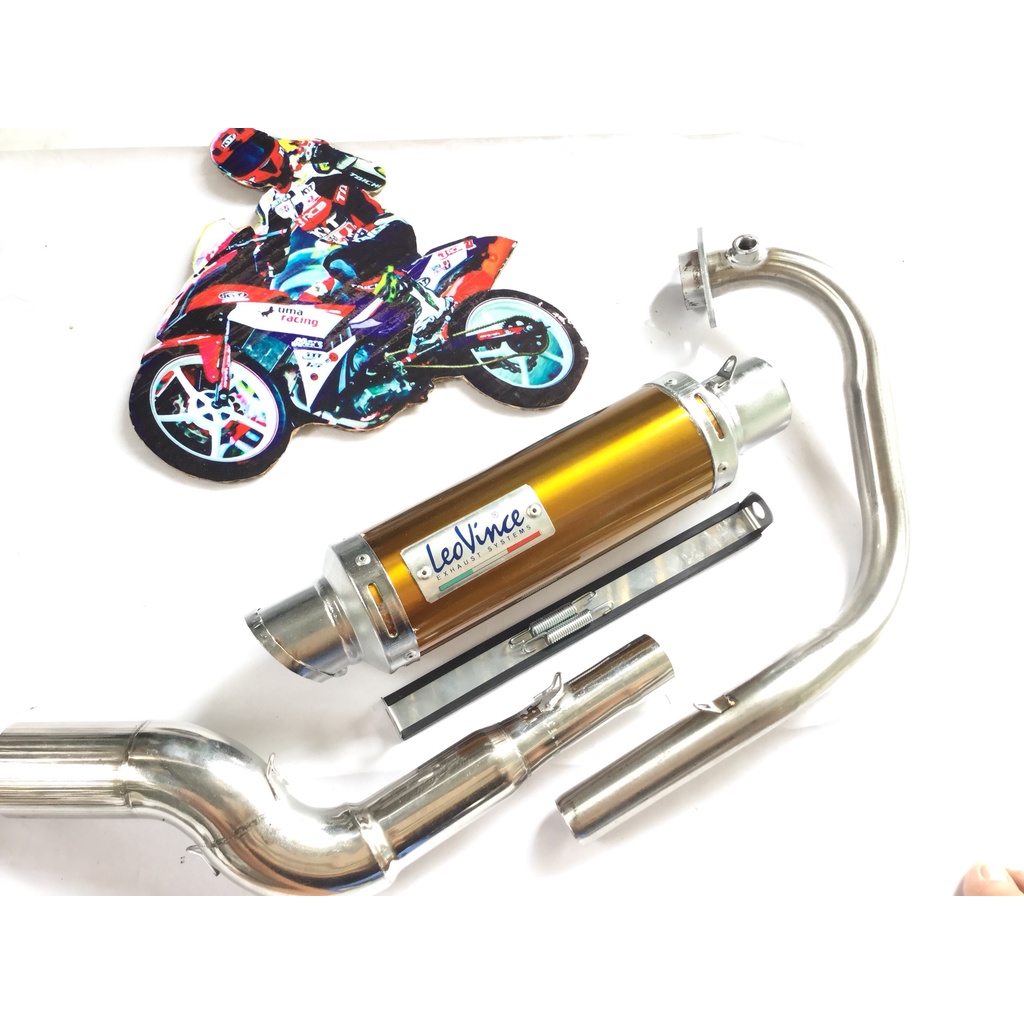 Bộ pô leovince VÀNG full cổ cong 2 KHÚC INOX 304 WAVE, SI, CUP, DREAM, EXCITER, WINER, SONIC, RAIDER FI, SATRIA, GSX
