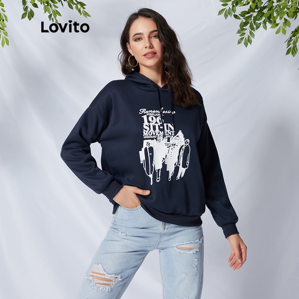 Áo khoác nỉ mũ trùm dây rút hình nhân vật Lovito L09074 (xanh nước biển)
