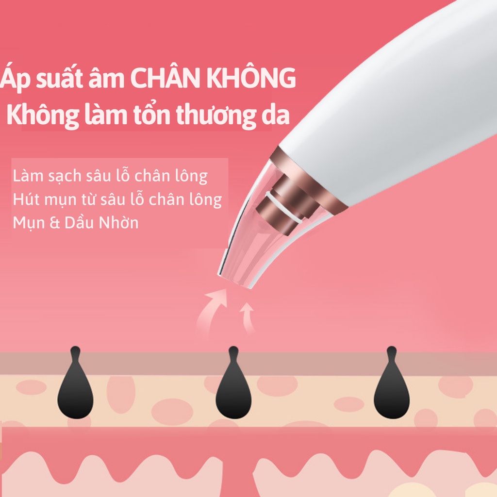 Máy Hút Mụn Đầu Đen Mụn Cám Trứng Cá Hút Bã Nhờn Làm Sạch Lỗ Chân Lông tặng Kèm 3 Đầu Hút