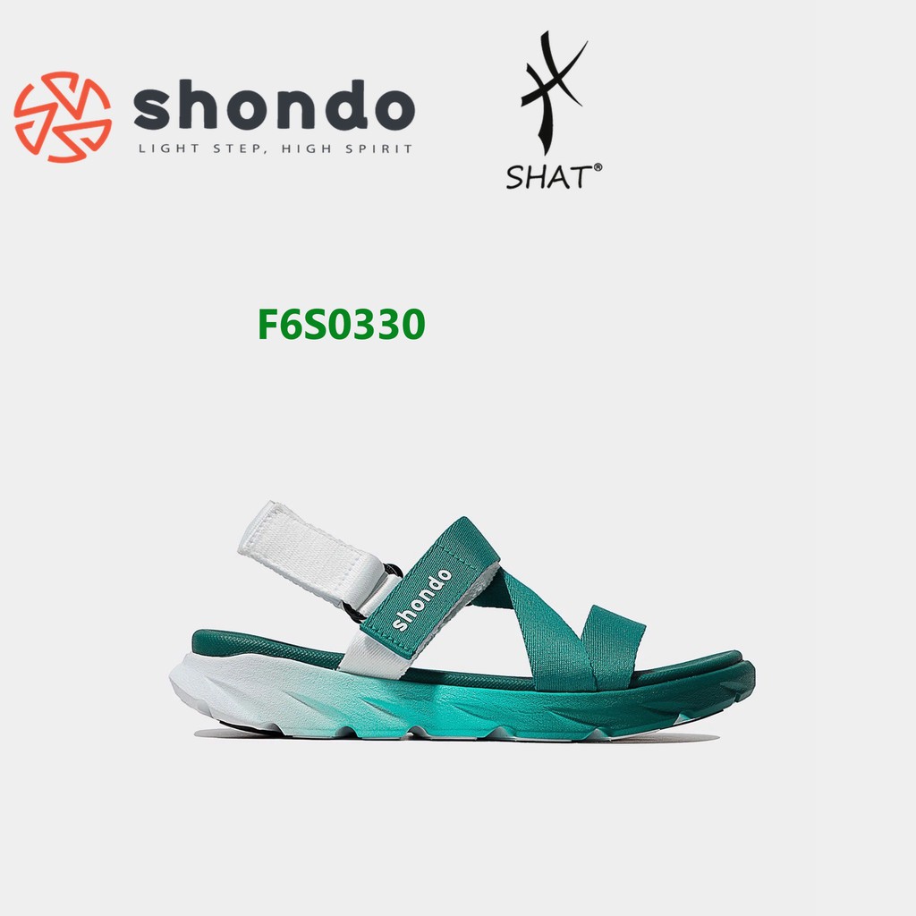 Giày sandal Shondo nam nữ đi học F6 đế bằng ombre đế xanh trắng F6S0330