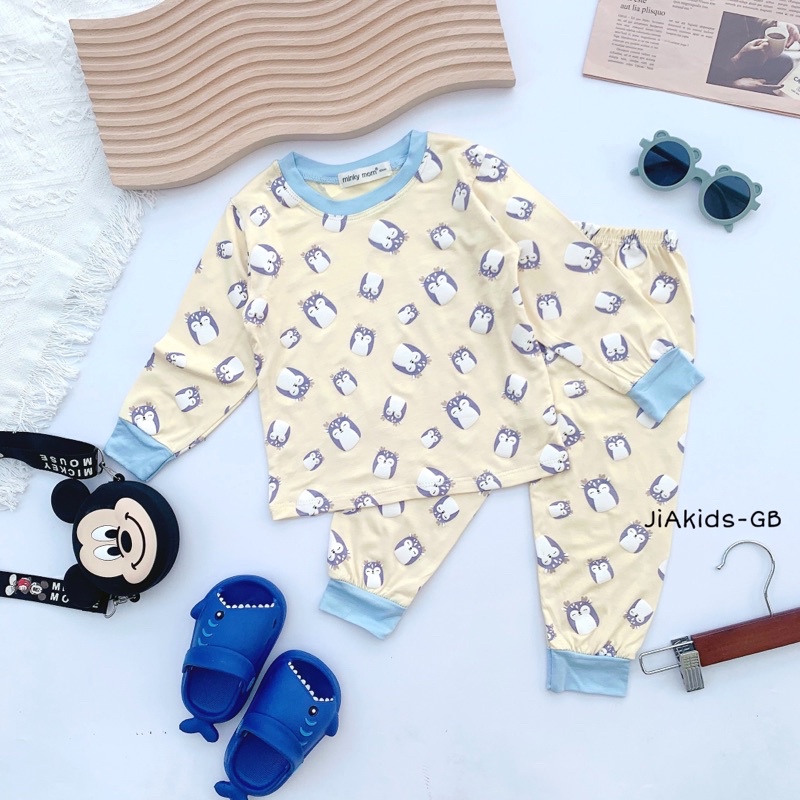 NT003 Bộ dài tay thun lạnh Minky Mom in hoạ tiết toàn thân cho bé