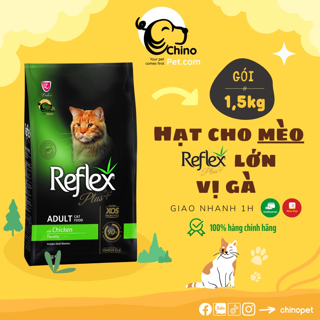 Hạt Reflex Plus cho mèo lớn thức ăn khô cao cấp ngăn ngừa táo bón và những vấn đề tiêu hoá vị gà túi 1.5kg