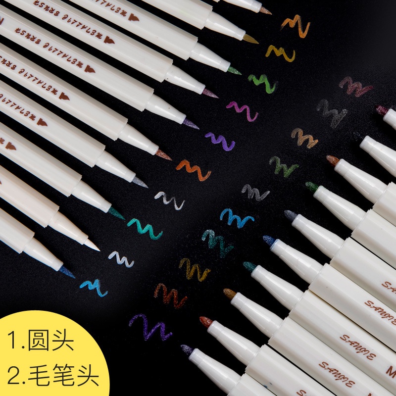 Bút brush pen metalic ánh nhũ DecorMe viết caligraphy trang trí sổ tay bullet journal full set nhiều màu