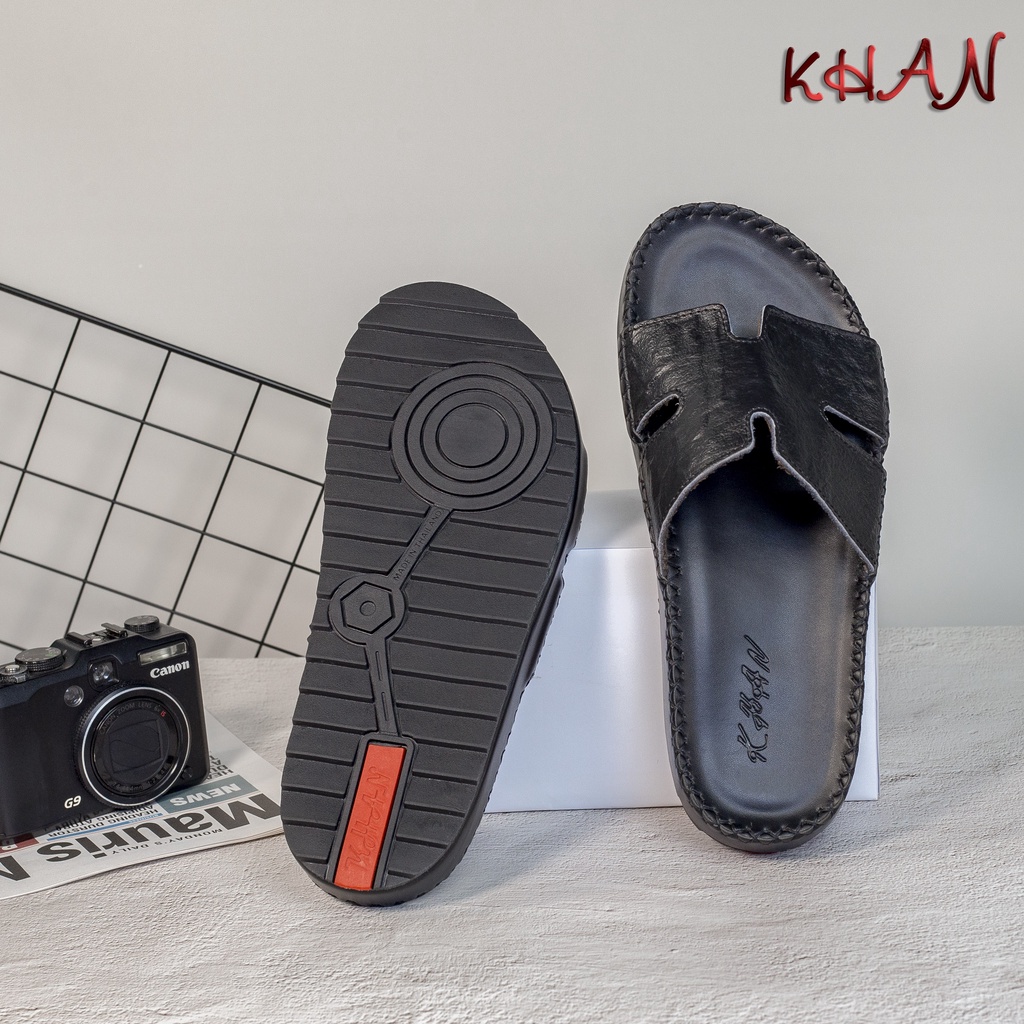 Dép Nam quai ngang , quai ngang da bò chữ H cao cấp Z-02 màu đen