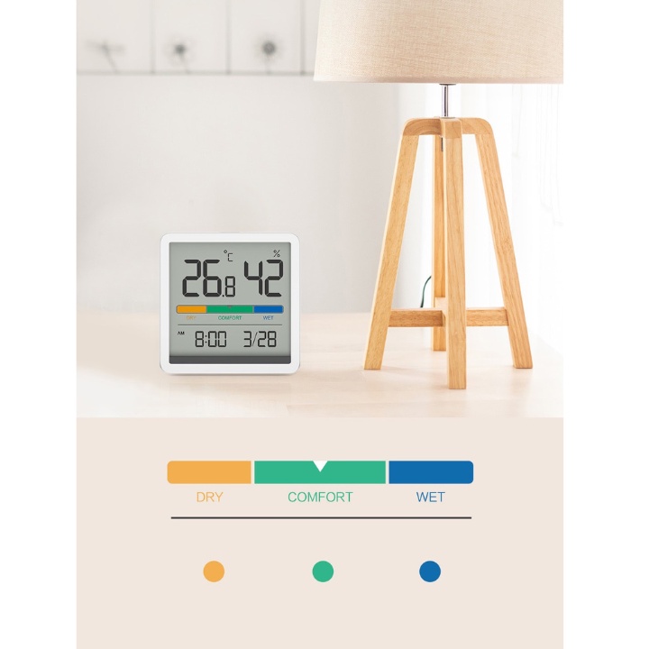 Đồng hồ mini tích hợp đo nhiệt độ và độ ẩm có cảnh báo không khí