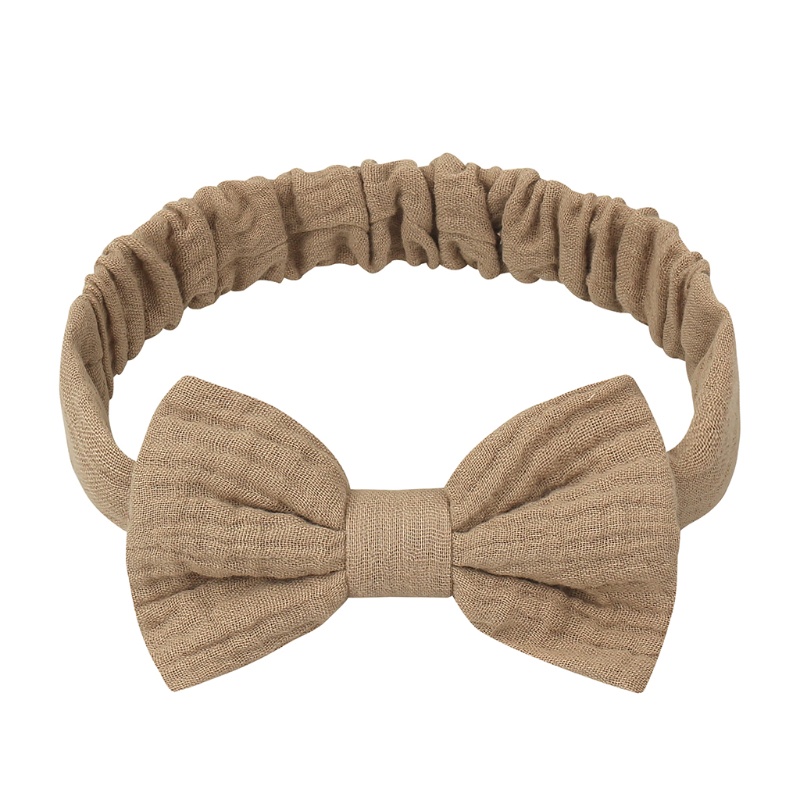 Băng đô xếp ly thắt nơ bằng cotton mềm co giãn màu trơn dành cho bé gái
