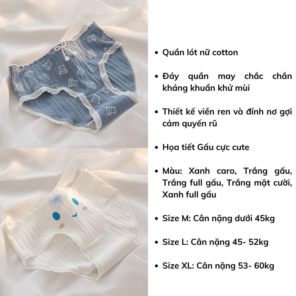 Quần lót nữ cotton kháng khuẩn khử mùi cao cấp tôn dáng gợi cảm,Quần chíp nữ đính nơ ren viền sexy quyến rũ DOPICO L8035