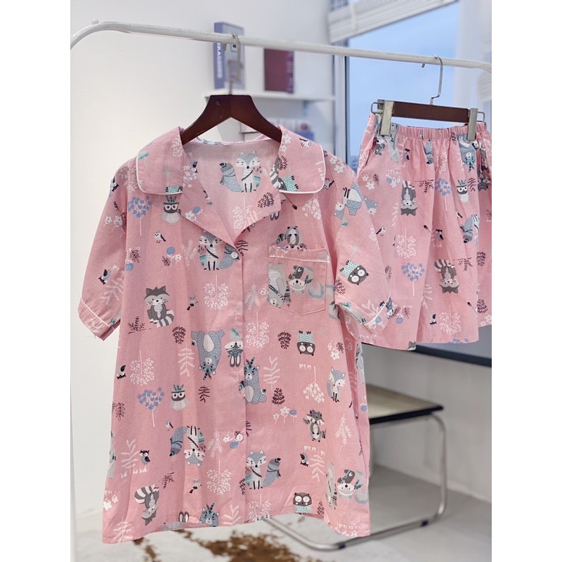 Bộ Pijama bộ đồ ngủ quần cộc bộ mặc nhà chất thô cao cấp