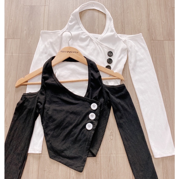 Áo lệch vai tay dài cá tính ulzzang, áo trễ vai crt vạt tam giác