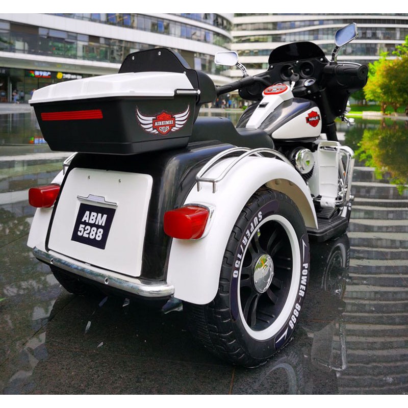 Xe máy điện POLICE moto 3 bánh ABM 5288 2 động cơ 12V dáng thể thao  (Đỏ-Trắng-Xanh-Đen)