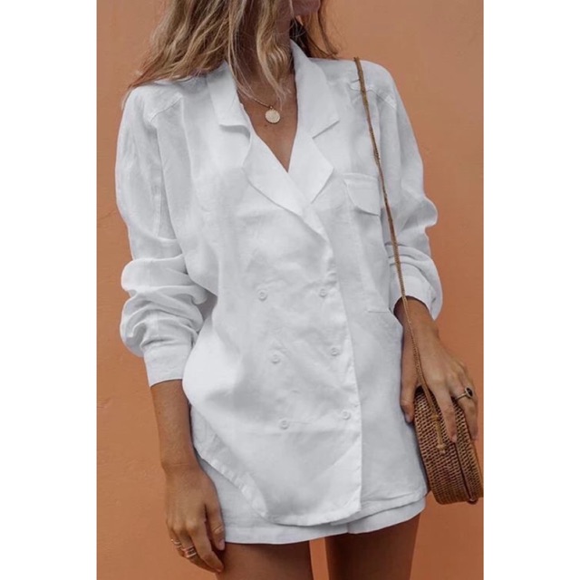 Áo Blazer vải linen - màu trắng