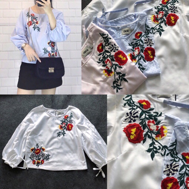 Áo Thêu hoa linen tưng dẽo Tay Bồng. Hình cận vải shop chụp thật