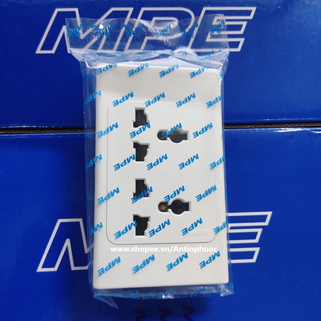 Mặt ổ cắm điện 3 chấu MPE,LiOA chính hãng - ổ cắm điện đa năng 2 ổ 3 chấu  Nhựa TRẮNG, tiếp điểm ĐỒNG