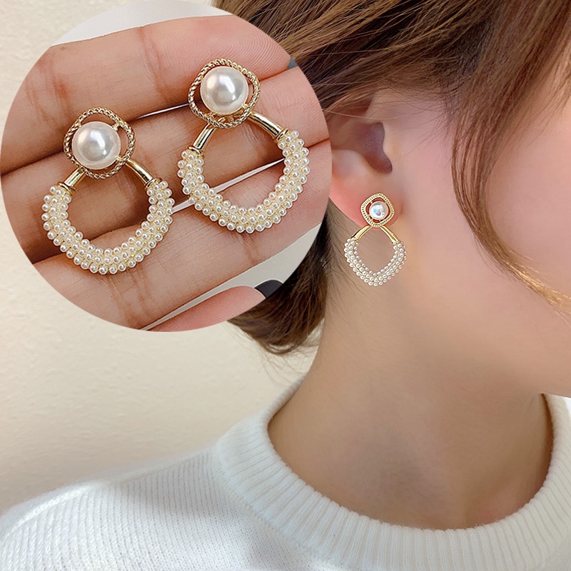 Bông Tai Mạ Bạc 925 Đính Ngọc Trai Sang Trọng Phong Cách Hàn Quốc