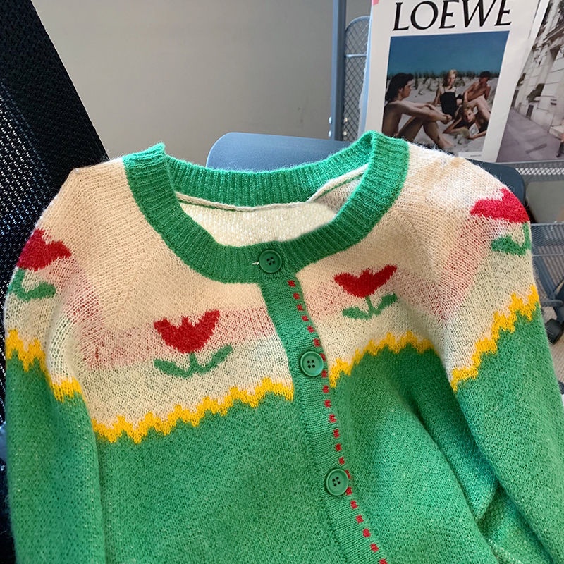 Áo Khoác Cardigan Dệt Kim Tay Dài Màu Sắc Tương Phản Thời Trang Mùa Thu Cho Nữ  tao bao