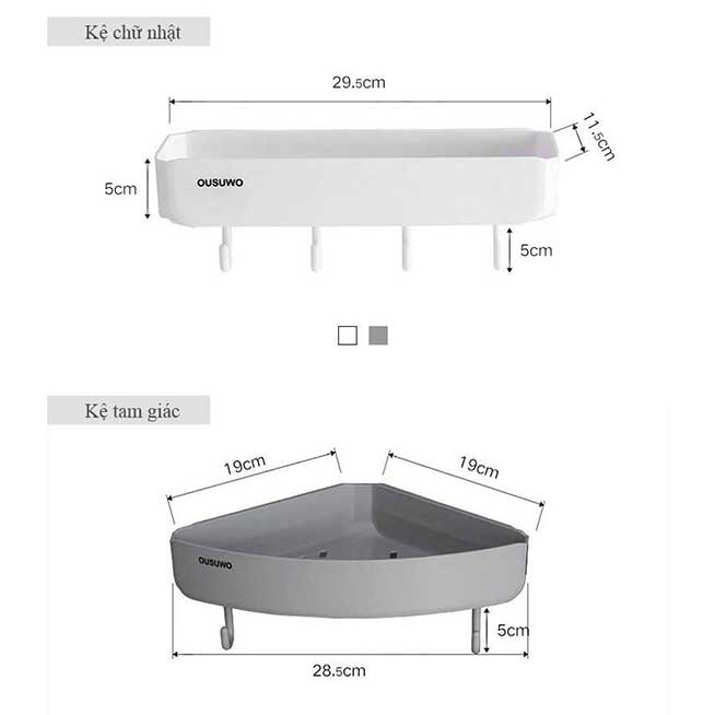(XẢ HÀNG) Kệ góc nhà tắm, kệ để đồ nhà tắm OUSUWO nhựa trắng cao cấp dán tường - Việt Thư